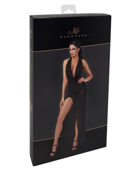 Robe longue fendue Onyx F373 - Noir Handmade
